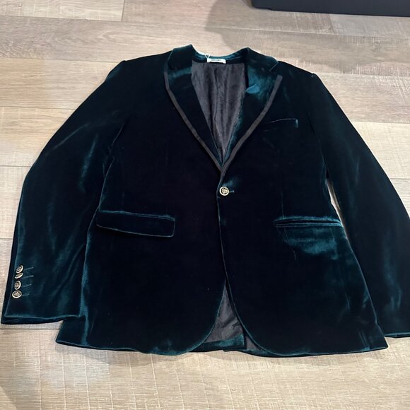 COOFANDY MENS MEDIUM GREEN VELVET BLAZER NWOT CHRISTMAS HOMECOMING - Picture 1 of 11
